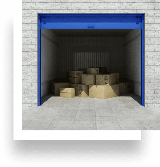 A blue door is open to the storage room.